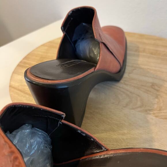 Nine West Vintage 90s Red Genuine Leather Chunky Wedge Mule Heel Size 10 - Picture 6 of 11